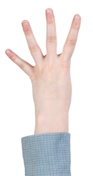 counting four - hand gesture isolated on white photo