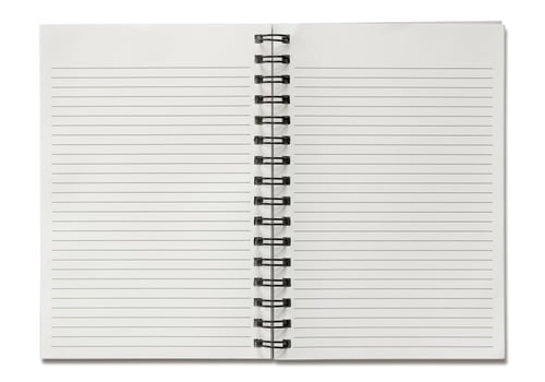 blank spiral notebook isolated on white background photo