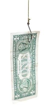 fishing with one dollar banknote bait on fishhook photo