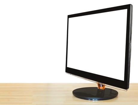 widescreen display with cut out screen on table photo