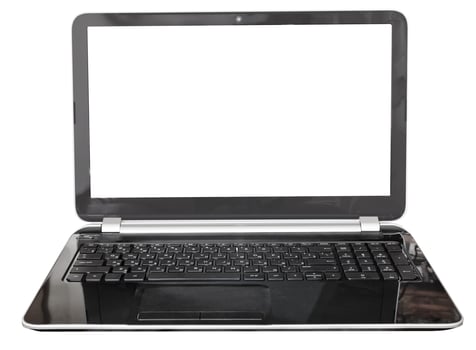 full view of black laptop with cut out screen photo