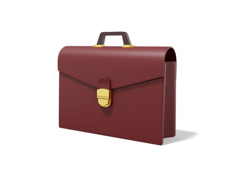 Brown briefcase on white background. Portfolio icon. 3D rendering. photo