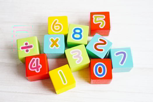 Number wood block cubes for learning Mathematic, education math concept. photo