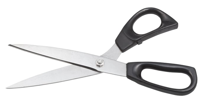 modern tailor shears with black handles isolated photo