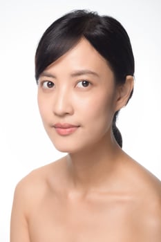 Portrait of beautiful young asian woman clean fresh bare skin concept. Asian girl beauty face skincare and health wellness, Facial treatment, Perfect skin, Natural make up on white background photo