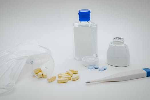 Novel coronavirus 2019-nCoV, MERS-Cov middle East respiratory syndrome. Protective medical mask and medicines, pills against the virus. Wuhan pneumonia virus, Dangerous Chinese Novel virus COVID-19, photo