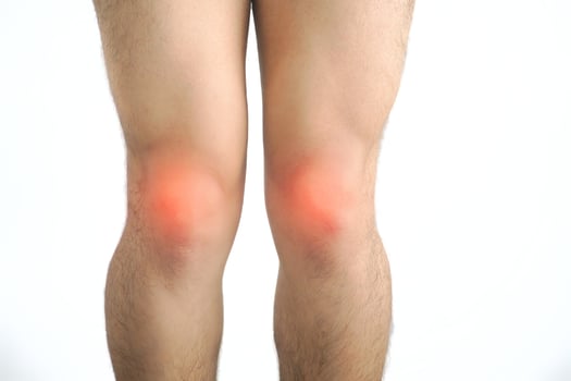 Man with knee pain and copyspace photo