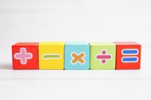 Number wood block cubes for learning Mathematic, education math concept. photo