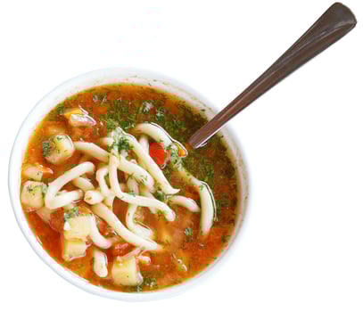 laghman soup in white bowl isolated photo