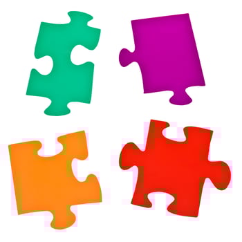 few separated jigsaw puzzle pieces photo