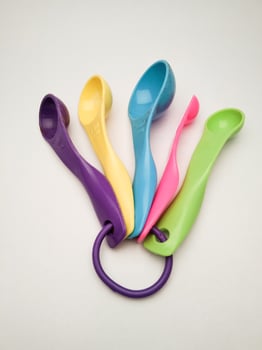 various sizes and colors of plastic measuring spoons photo