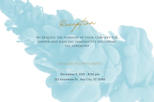 Wedding card template design with blue acrylic ink in water form an abstract smoke pattern isolated on white background photo