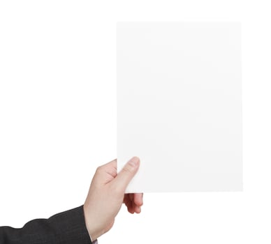 blank sheet of paper in male hand photo