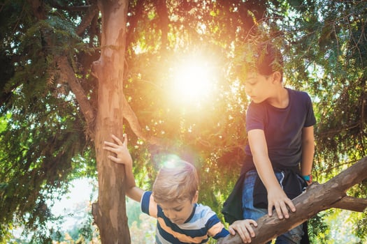 Two boys playing in the park. photo