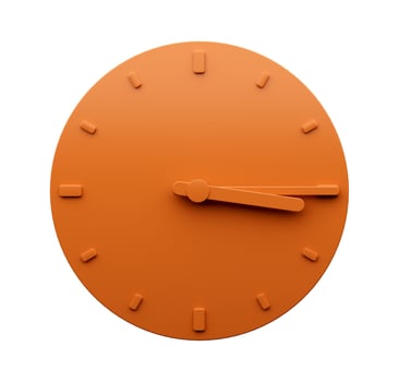 Minimal Orange clock 3 15 quarter past Three o'clock abstract Minimalist wall clock 15 15 or Three fifteen 3d Illustration photo