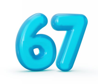 Blue jelly digit 67 Sixty Seven isolated on white background Jelly colorful alphabets numbers for kids 3d illustration photo