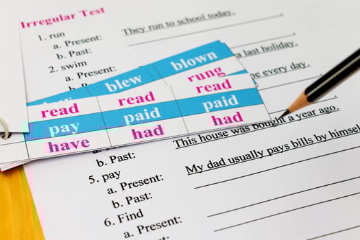 english exam on table with pencil photo