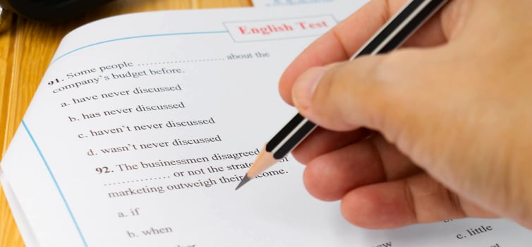 english exam on table photo