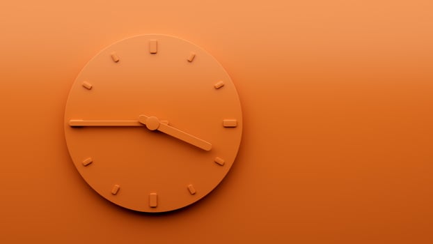 Minimal Orange clock 3 45 o clock quarter to Four abstract Minimalist wall clock 3d Illustration photo
