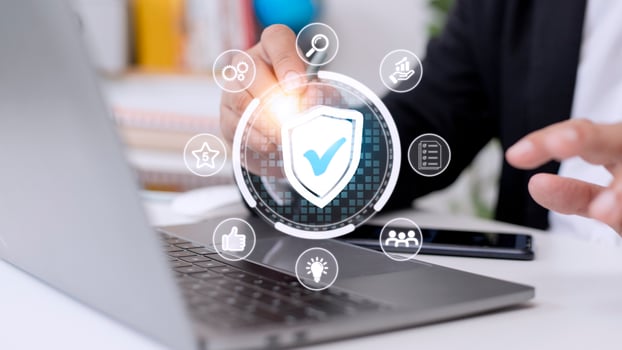 Quality management with Quality Assurance or QA and Quality Control or QC and improvement. Standardization and certification concept. Compliance to regulations and standards. Concept with manager. photo