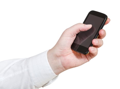 businessman clicking touchscreen phone photo