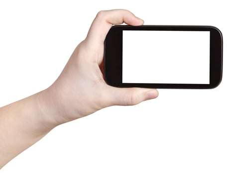 child holding smart phone with cut out screen photo