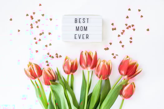 Mothers Day greeting card with red tulip flowers photo