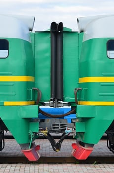 Transition between two electric trains. A small corridor in the role of a portal between the two sides of the cabin of a Russian electric train photo