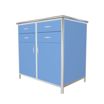 Blue and stainless steel metal medical supply cabinet, 3d illustration photo
