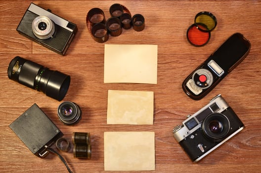 Still-life with old photography equipment photo