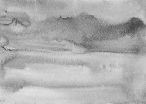 Watercolor calm gray background texture. Monochrome stains on paper backdrop overlay. Abstract black and white aquarelle painting. photo