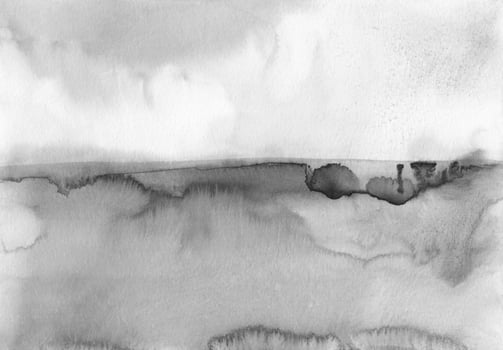 Watercolor black and white background. Abstract minimalist landscape. Stains on paper. photo