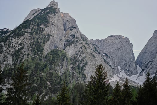 Snow covered mountains at Vorderer Gosausee, Gosau, Upper Austria. photo