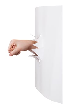 side view of the fist punches a paper photo