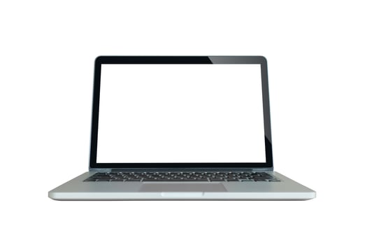 Laptop computer with blank screen isolated on white background photo