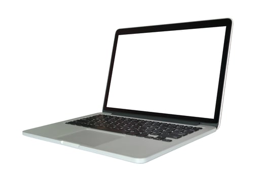 Laptop computer with blank screen isolated on white background photo