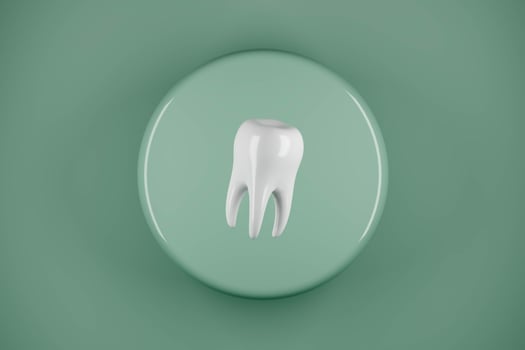 Whitening tooth on green podium. Dental clinic 3d render logo. photo