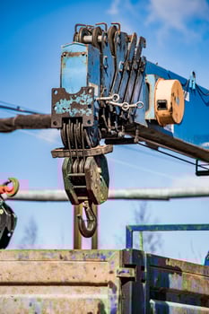 Hook of old rusty construction crane. photo