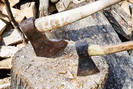 two axes in block for chopping firewood photo