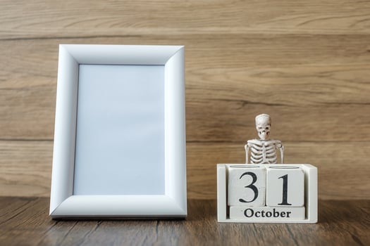 31 October calendar and frame with copy space for text. Happy Halloween day, Hello October, fall autumn season, Festive, party and holiday concept photo