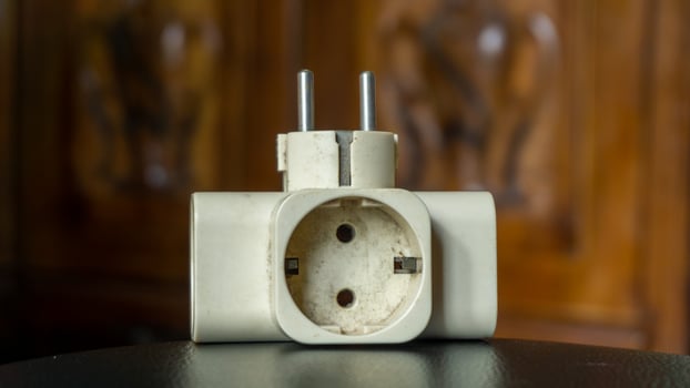 T shape power divider. White electric splitter photo
