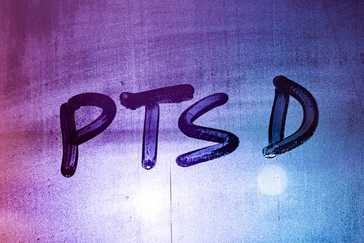 abbreviation ptsd handwritten on night wet window glass photo
