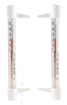 set of two soviet outdoor red mercury window thermometer isolated on white background - fof left and right sides photo