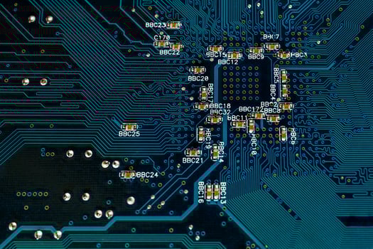 blue pcb board circuit close up technology background photo