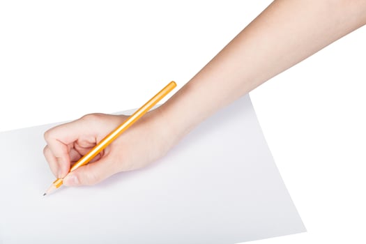 hand writes by wooden lead pencil on paper photo