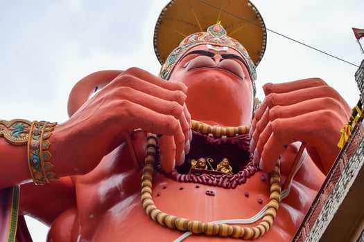 Big statue of Lord Hanuman near the delhi metro bridge situated near Karol Bagh, Delhi, India, Lord Hanuman big statue touching sky photo