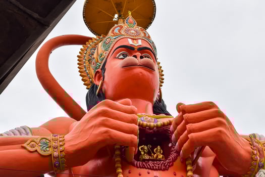 Big statue of Lord Hanuman near the delhi metro bridge situated near Karol Bagh, Delhi, India, Lord Hanuman big statue touching sky photo