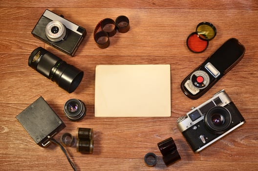 Still-life with old photography equipment photo