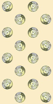 Many used spray cans for graffiti drawing lies on a pastel colored backgroung. Street art painting concept. Minimal flat lay pattern. Top view photo