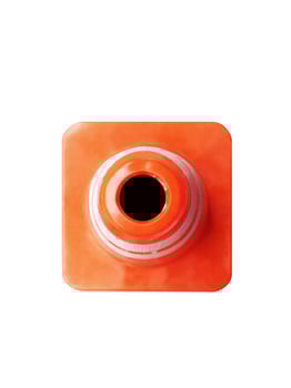 Traffic cone, orange white pole, isolated on white background, top view. photo